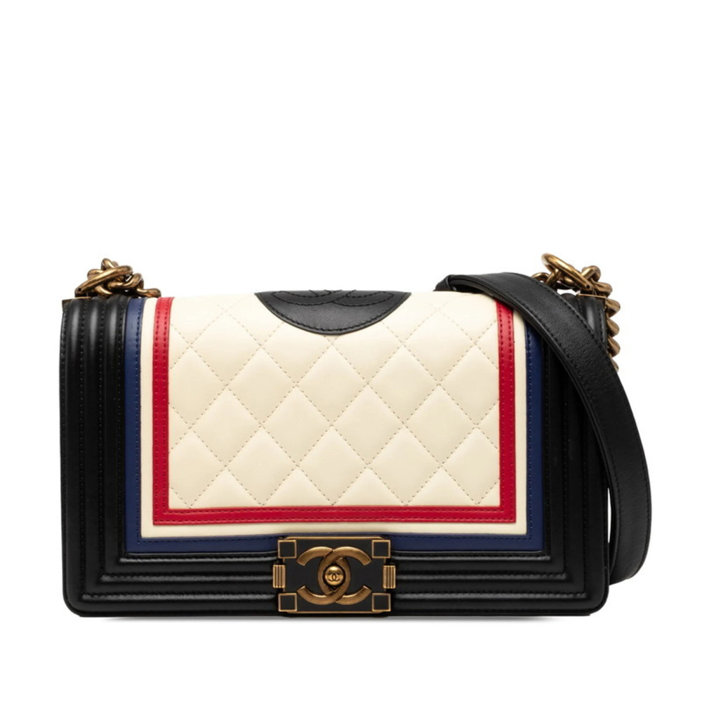 Chanel Coco Mark Matelassé Boy Chain Shoulder Bag, Black Multicolor Lambskin,...